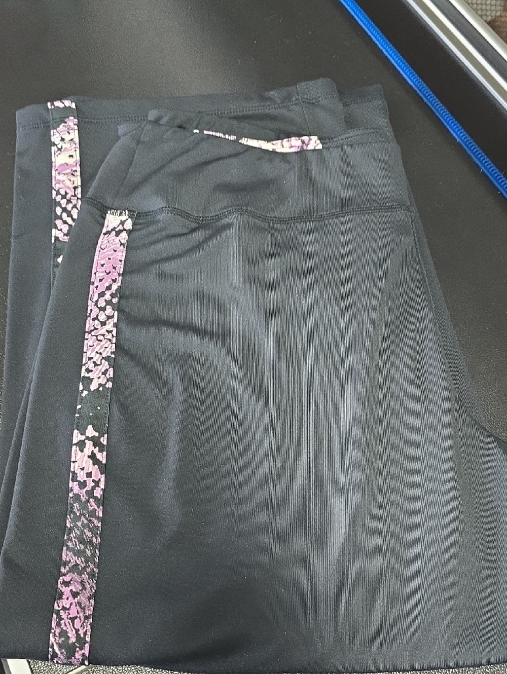 Black Leggings with Pink Snake-Print Side Stripe